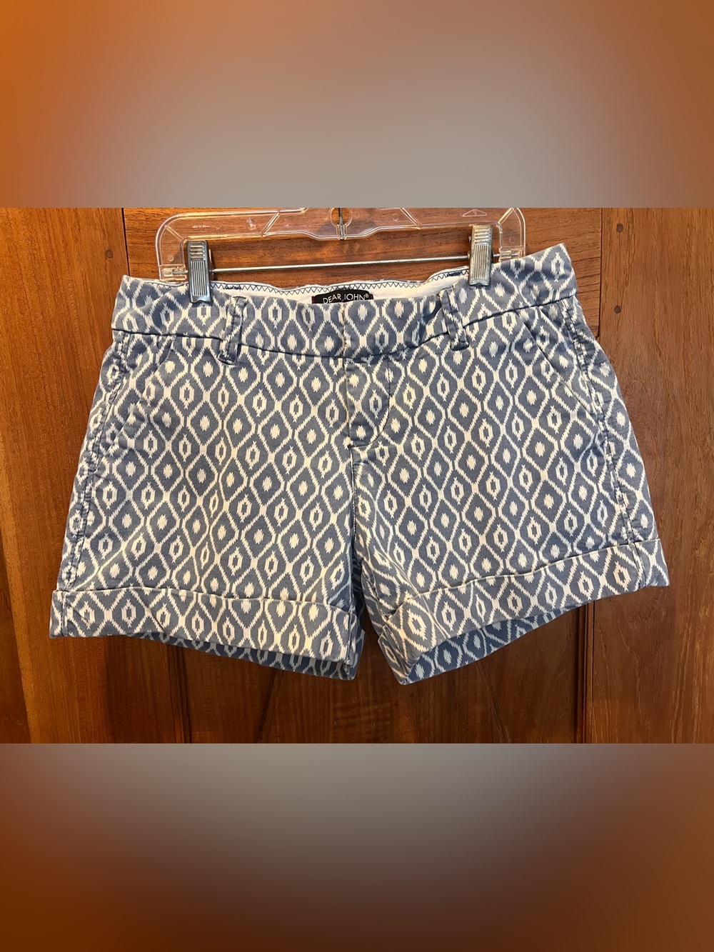 Dear John Women’s Size 29 Stone Blue Finnegan Cuffed Shorts Stretch Diamond Ikat
